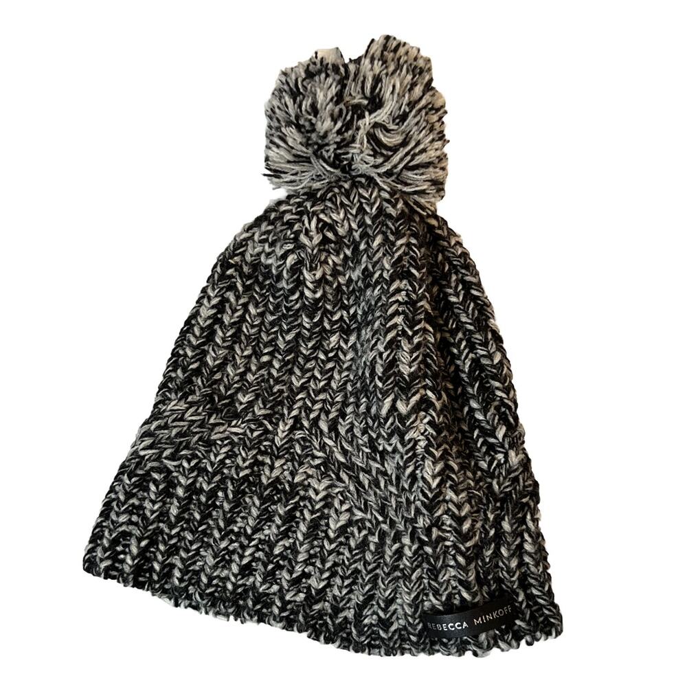 Rebecca Minkoff Women's‎ Hat Gray Black White Poof Ball Beanie